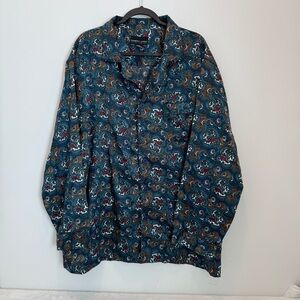 Robert Louis New York London Paris Long Sleeve Silk Shirt Size XL
